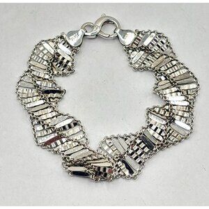 Vintage Italian Wide Flexible Sterling Silver 925 Bracelet